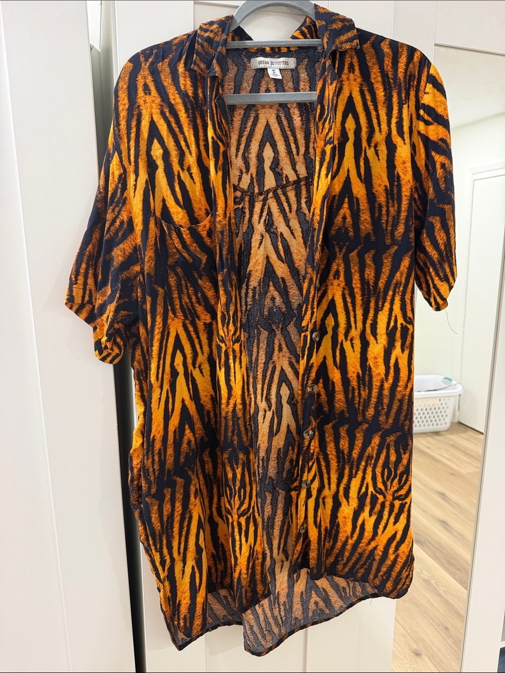 Urban Outfitters Tiger-Stripe Button up T-Shirt Dress or Cover- Orange & Black